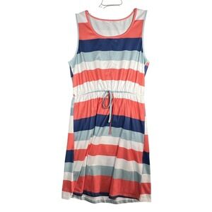 Women's Striped‎ Sleeveless Drawstring Waist Casual Summer Tank Dress Size M